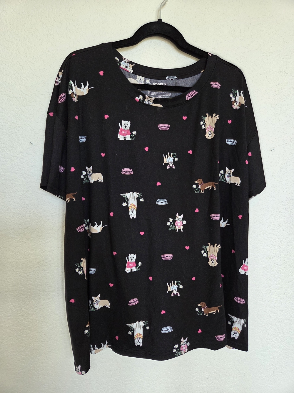 Black Dogs Print Short Sleeve Pajama Top - Women's Sleep Tee